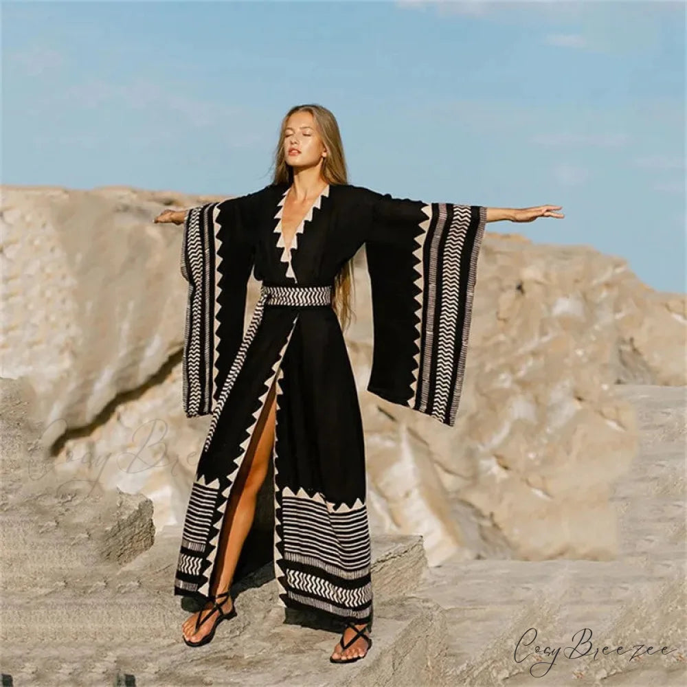 Swimwear Cover-Up Boho Dress Black / One Size bohodress-250126