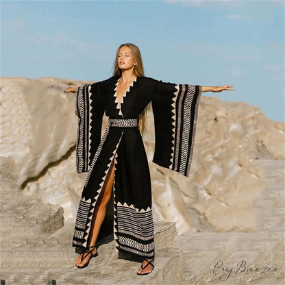 Swimwear Cover-Up Boho Dress Black / One Size bohodress-250126