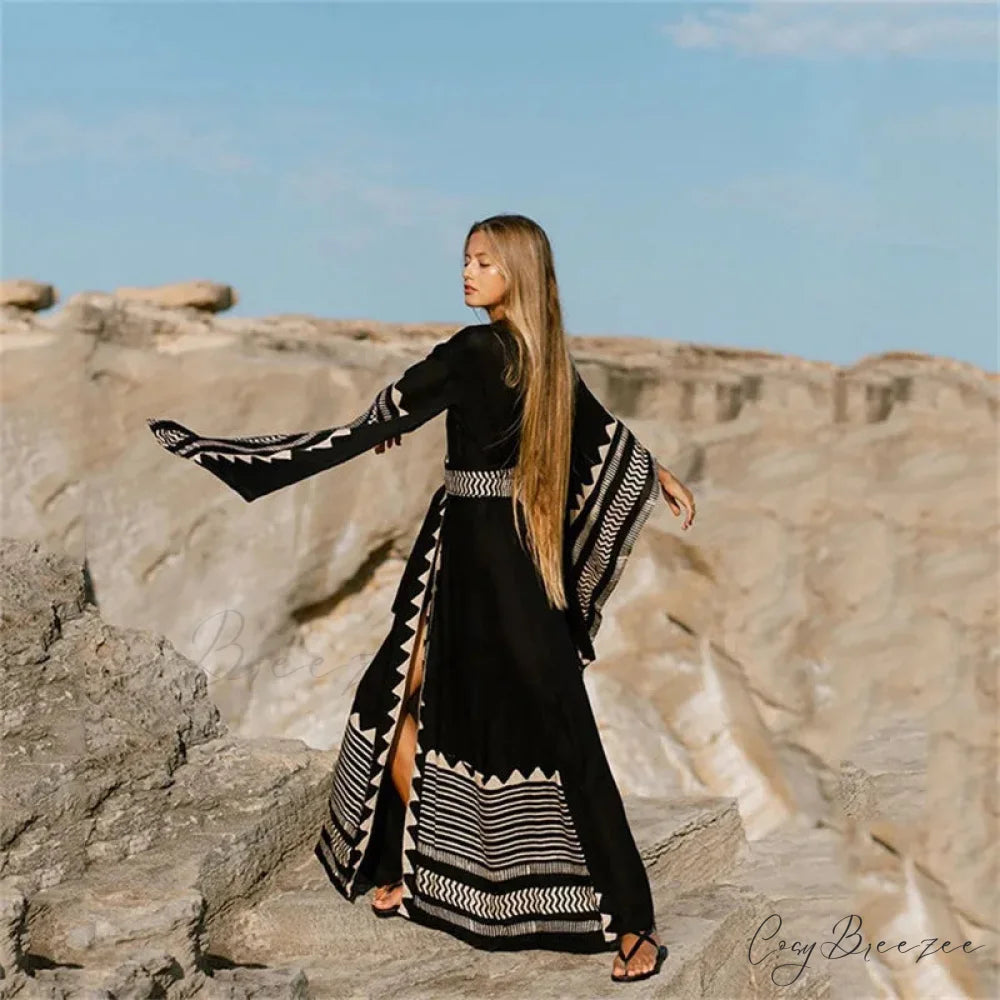 Swimwear Cover-Up Boho Dress Black / One Size bohodress-250126