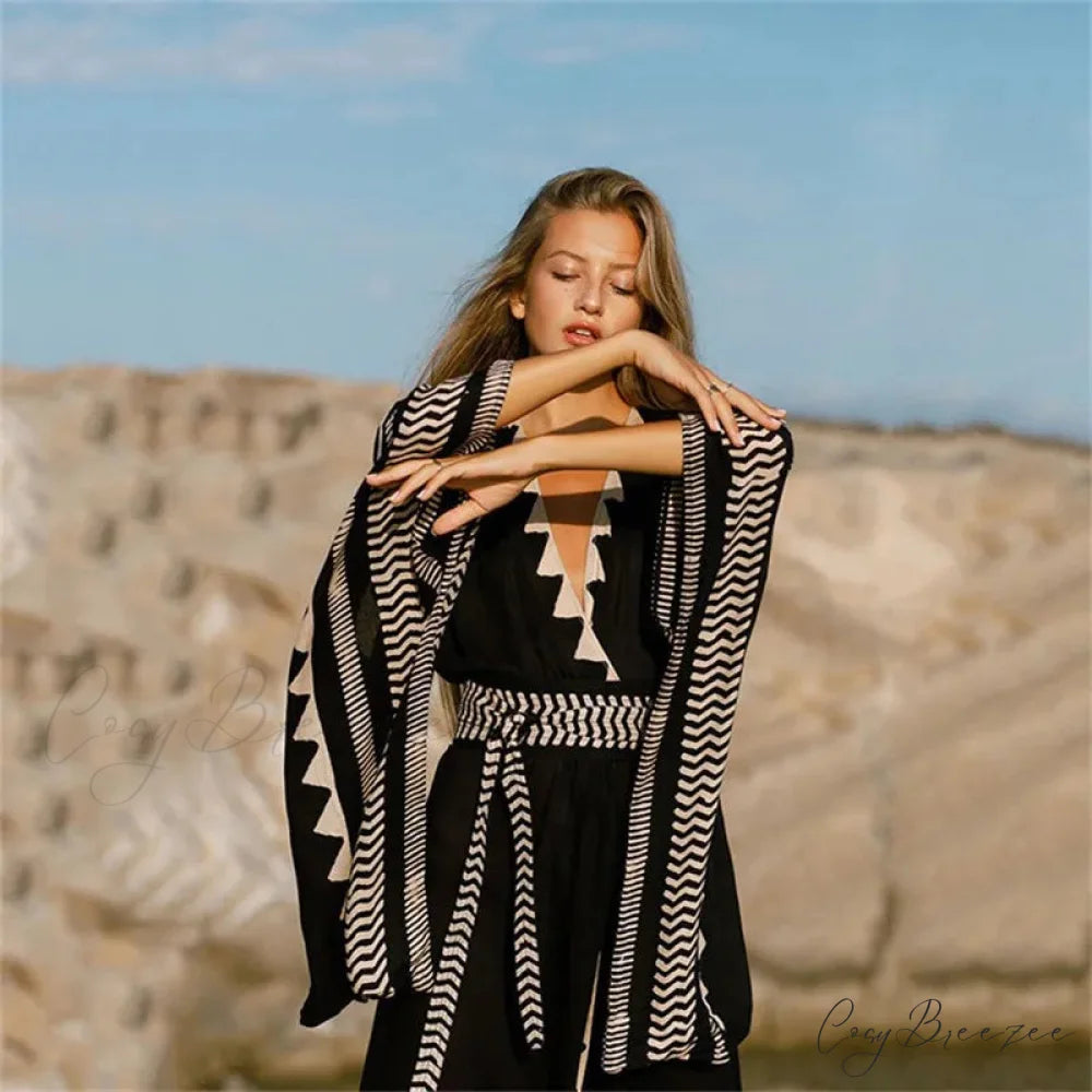 Swimwear Cover-Up Boho Dress Black / One Size bohodress-250126