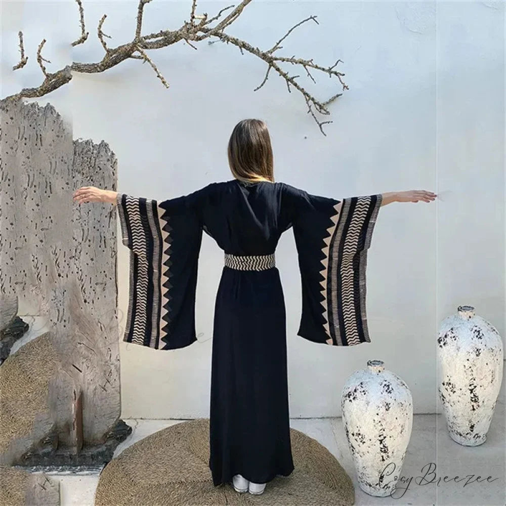 Swimwear Cover-Up Boho Dress Black / One Size bohodress-250126