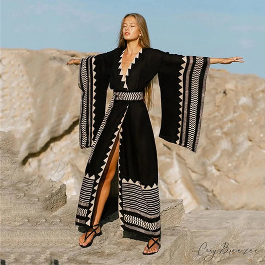 Swimwear Cover-Up Boho Dress Black / One Size bohodress-250126