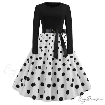 Swing 50S Gown Black Vintage 60S Plus Pinup Winter Arm Women Christmas Party Long Size Print A002 / S