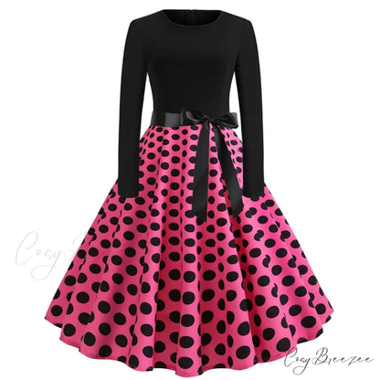 Swing 50S Gown Black Vintage 60S Plus Pinup Winter Arm Women Christmas Party Long Size Print A004 / S