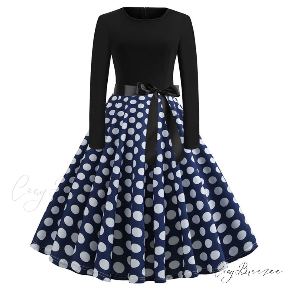 Swing 50S Gown Black Vintage 60S Plus Pinup Winter Arm Women Christmas Party Long Size Print E003 / S