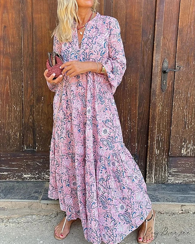 Swing V-Neck Dress with Print
