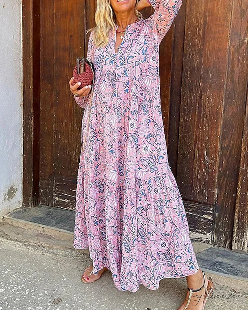 Swing V-Neck Dress with Print