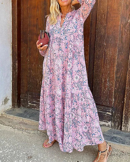 Swing V-Neck Dress with Print