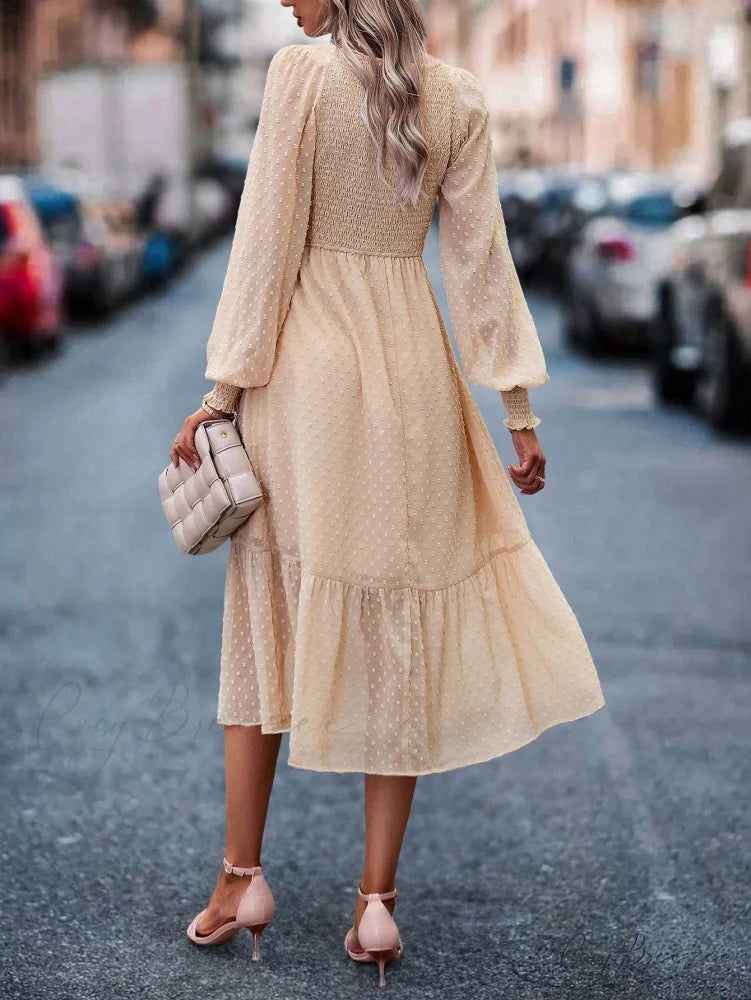 Swiss Dot Ruffle Hem A-line Dress