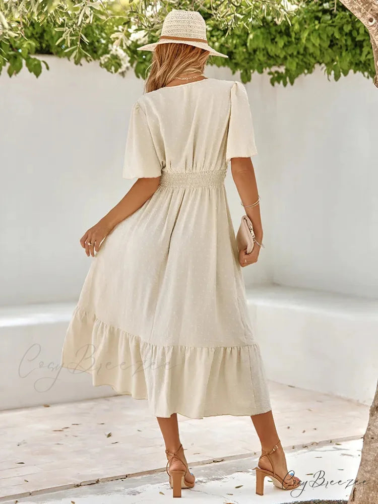 Swiss Dot V-Neck Maxi Dress
