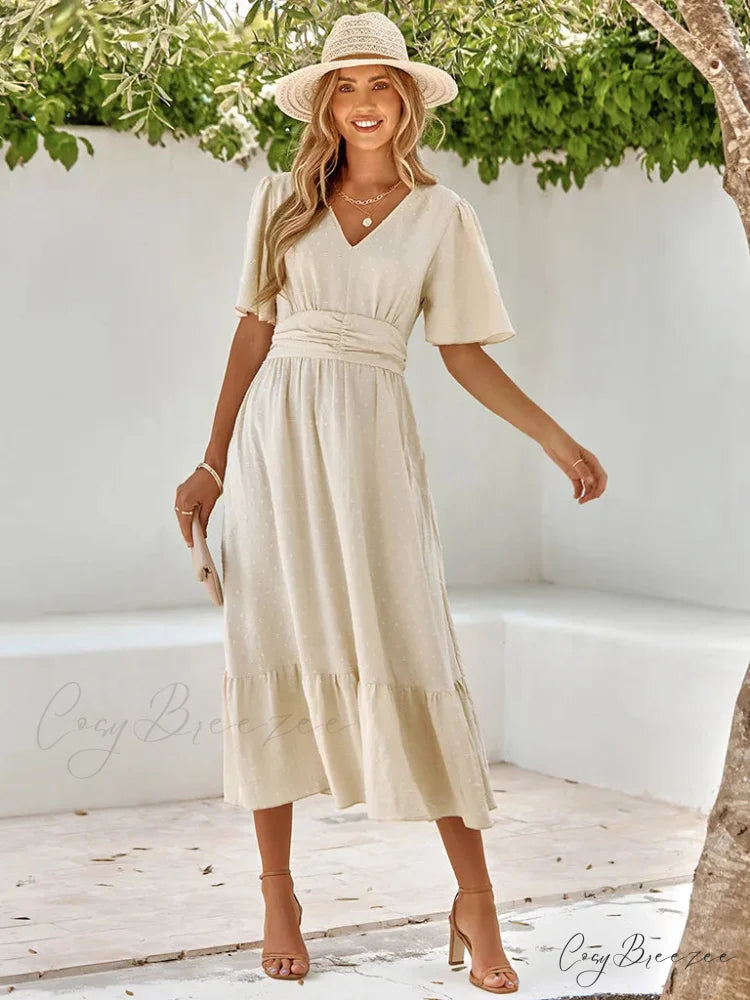 Swiss Dot V-Neck Maxi Dress