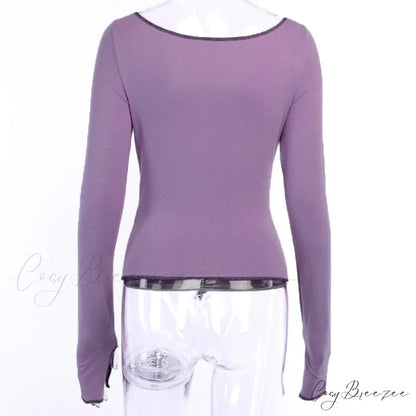 T-Shirt Arm Long for Hollow Top O-Neck Spring Casual Solid Out Women