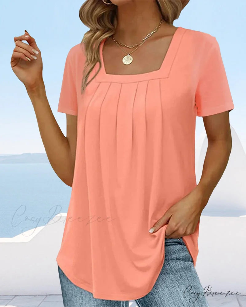 t-shirt color Solid sleeve short with square neck