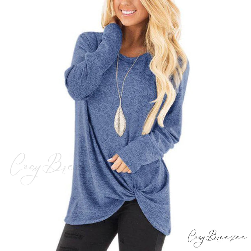 T-Shirt for Solid Arm Long Casual Women Light Blue / S