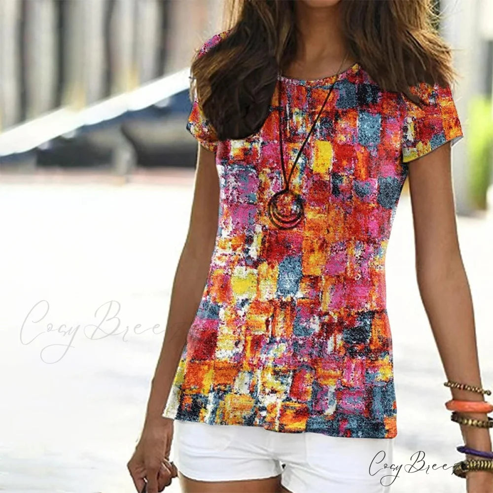 T-Shirt in Abstract Design Colorful Design Multicolor / S