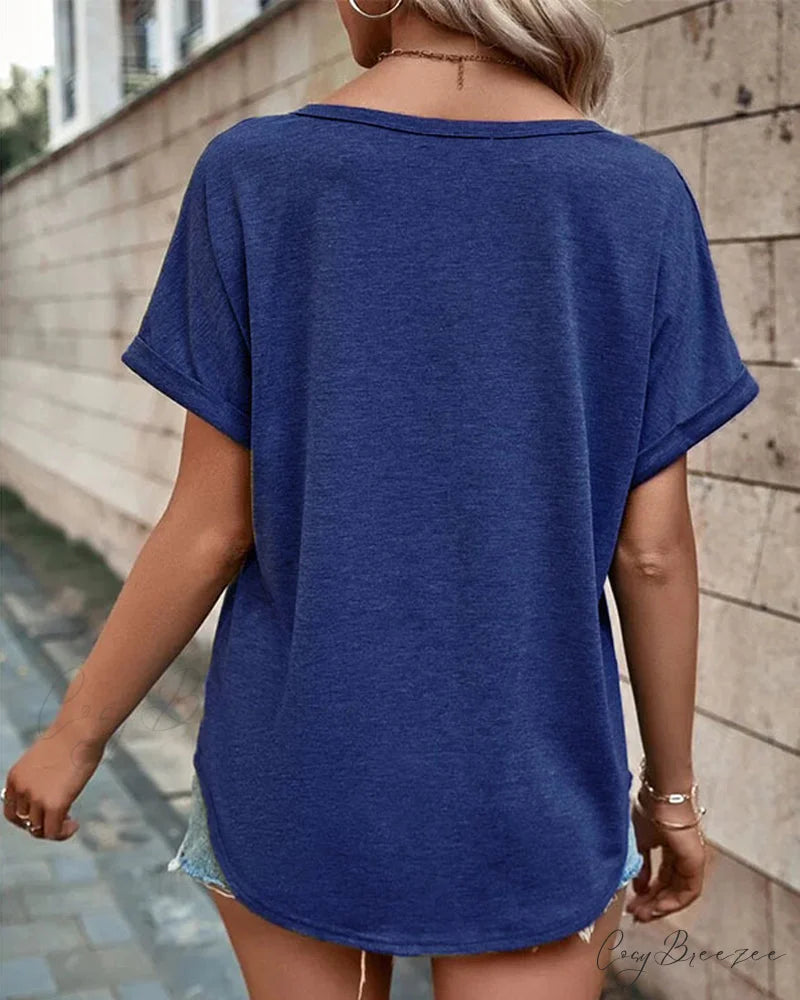 T-shirt Out Hollow - V-neck Brief Sleeves