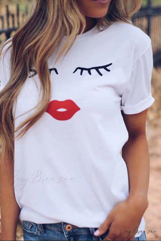 T-shirt Round Colorful with Design Neck XS / White
