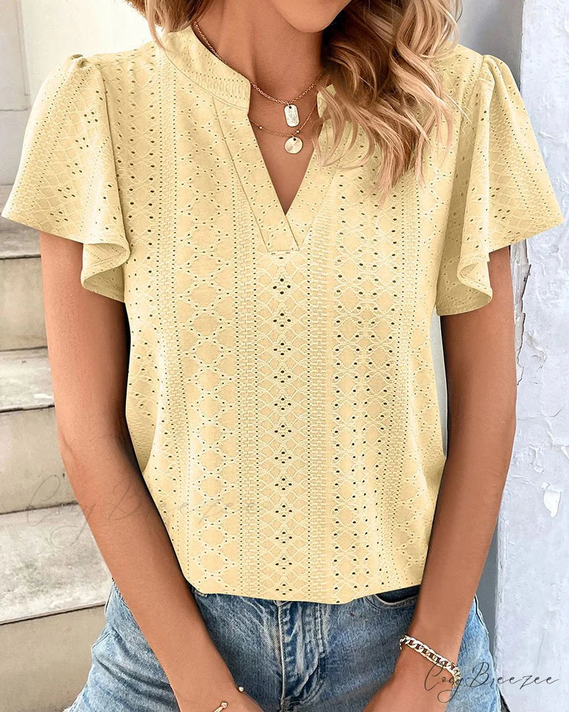 T-shirt Ruffle with V-neck Sleeves Yellow / S