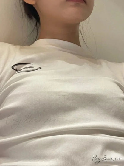 T-shirt White Women for - Y2k Arm Crop Brief O-neck Top