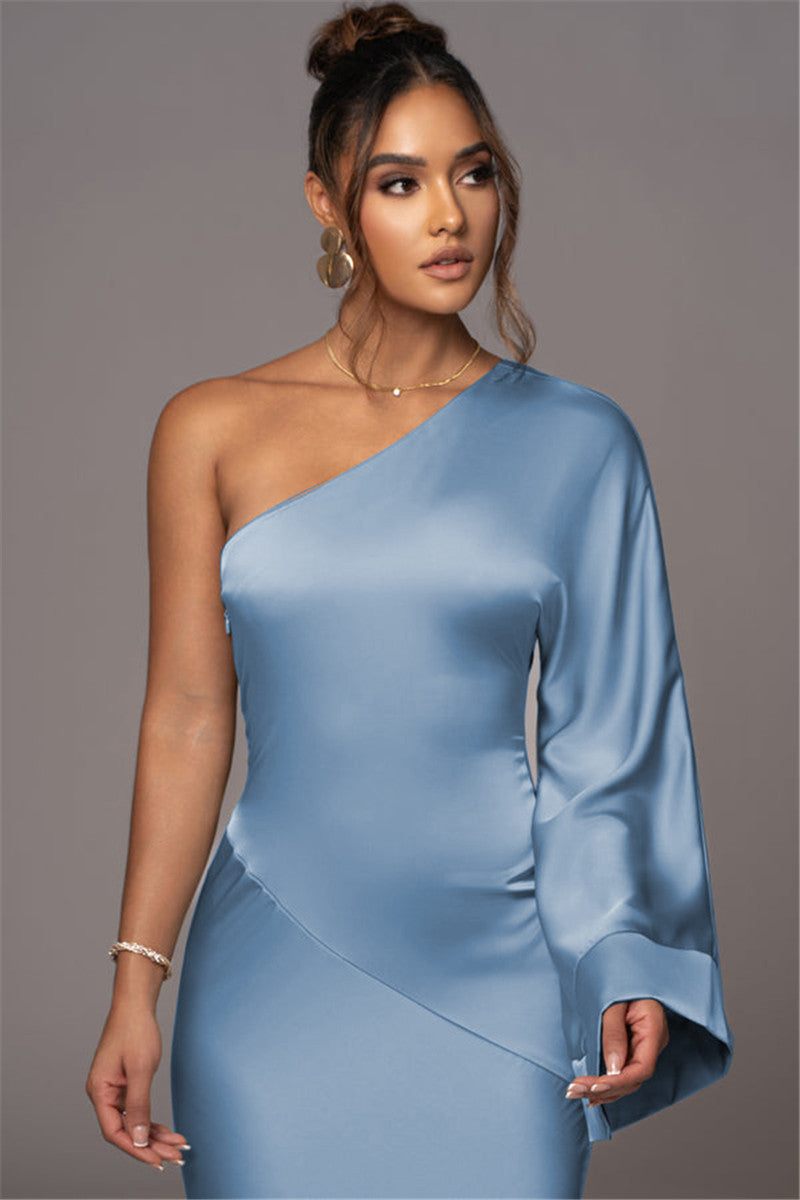 Valerie Satin One Shoulder Sexy Maxi Dress