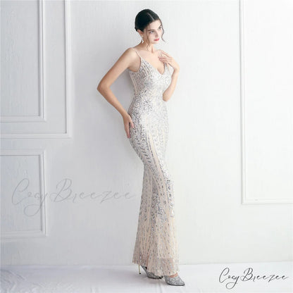 Taisia Formal Stylish Sequin Scroll Dress