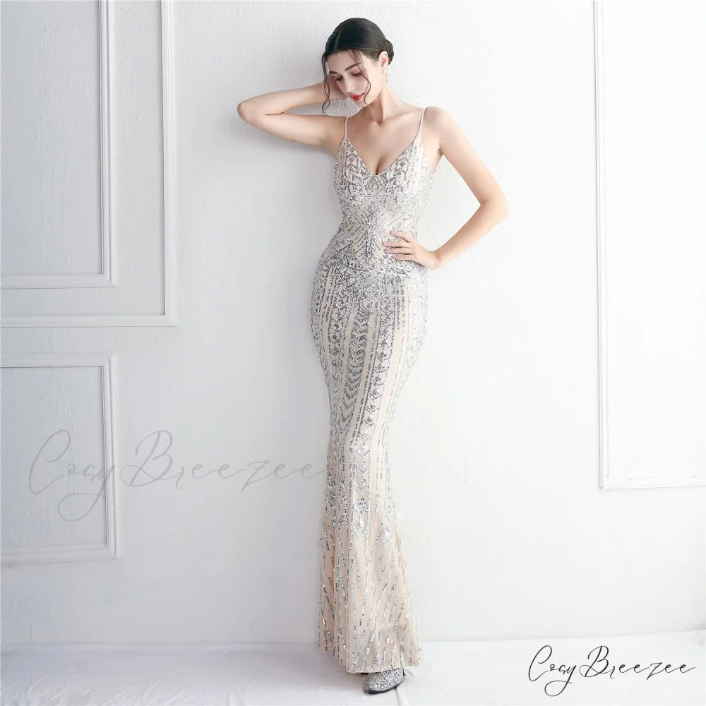 Taisia Formal Stylish Sequin Scroll Dress