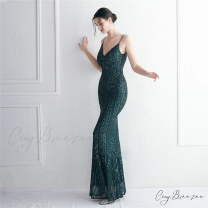 Taisia Formal Stylish Sequin Scroll Dress