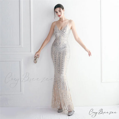 Taisia Formal Stylish Sequin Scroll Dress