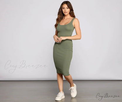 Taking the Plunge Charming Scoop Neck Midi Dress OLIVE / XS
