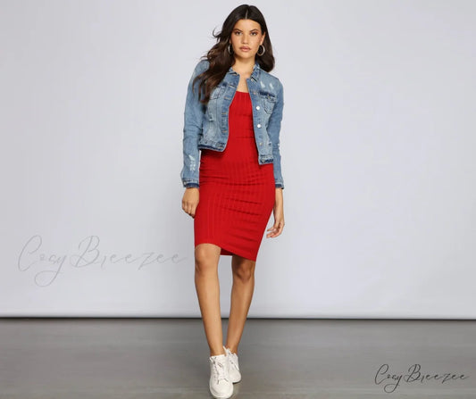Taking the Plunge Charming Scoop Neck Midi Dress RED / XS