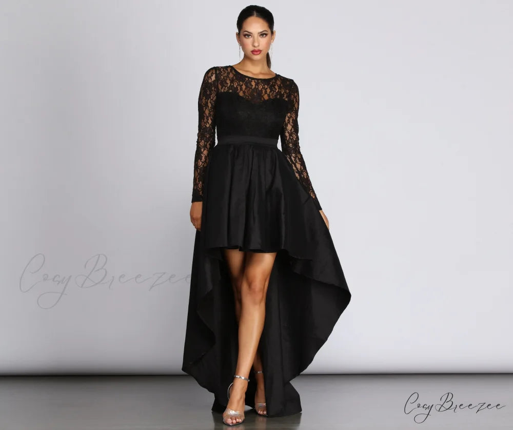Tamia Lace Stylish Drama Dress BLACK / XS