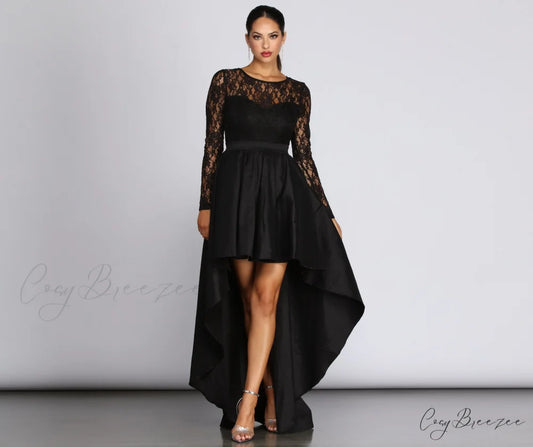 Tamia Lace Stylish Drama Dress BLACK / XS
