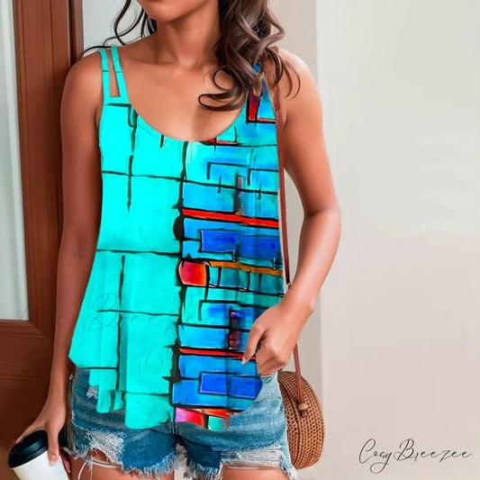 Tank Design Abstract Top Blue / S