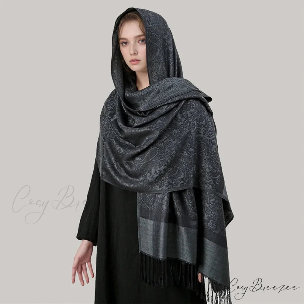 Tassel Blanket Design Pashmina Scarf black scarf-241228