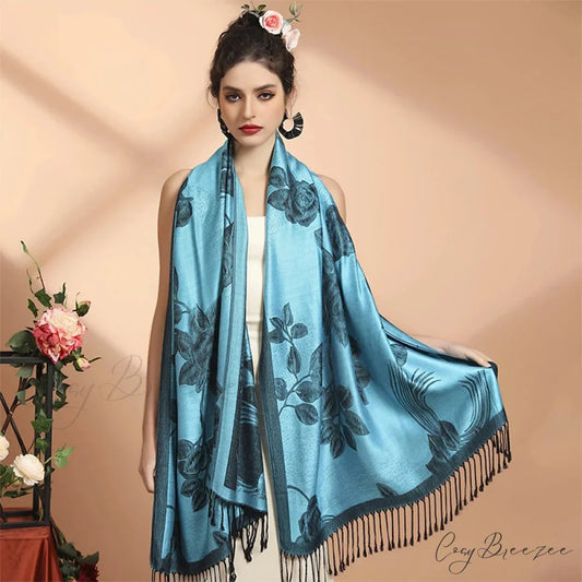 Tassel Blanket Design Pashmina Scarf blue 1 scarf-241228