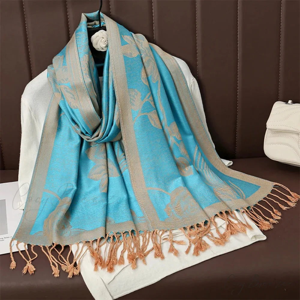 Tassel Blanket Design Pashmina Scarf blue 2 scarf-241228