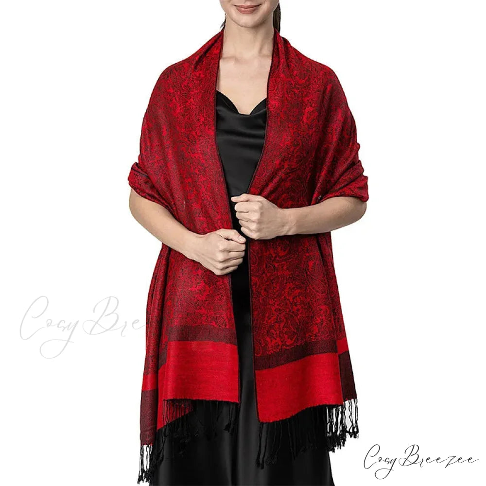 Tassel Blanket Design Pashmina Scarf red 1 scarf-241228