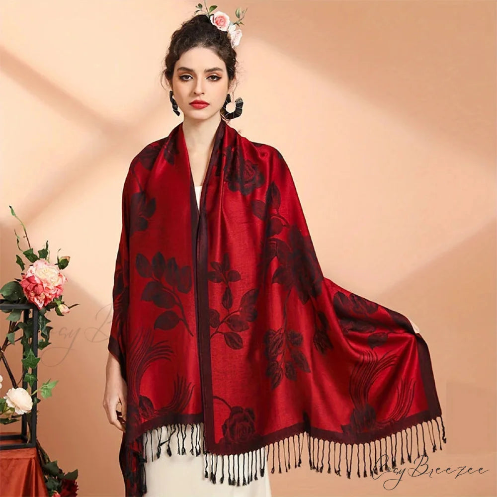 Tassel Blanket Design Pashmina Scarf red 3 scarf-241228