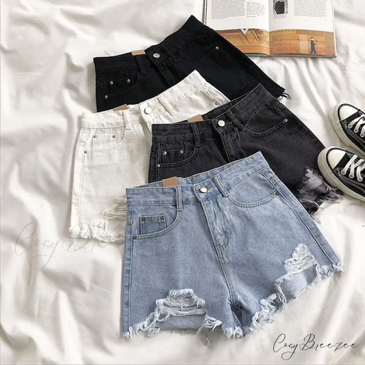 Tassel Detail Shorts Waist High and Denim with for Pockets Women