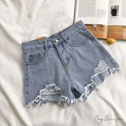Tassel Detail Shorts Waist High and Denim with for Pockets Women blue / S 42kg- 47kg