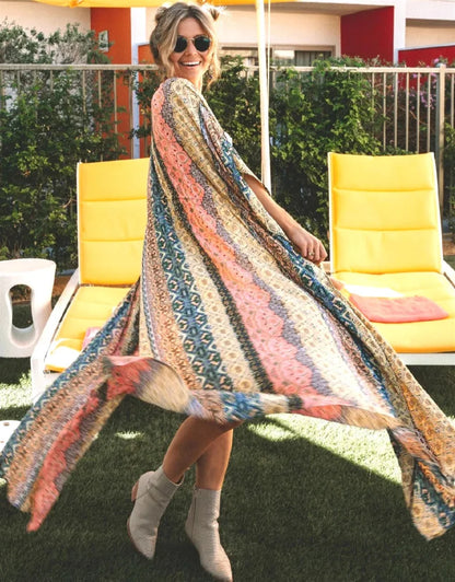 Tassel Lace Kimono Cotton Printed Bikini Cover Up floral print / One Size bohocoverup-250126