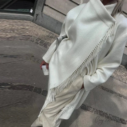 Tassel Turtleneck Irregular Button Coat White / S overcoats-241228