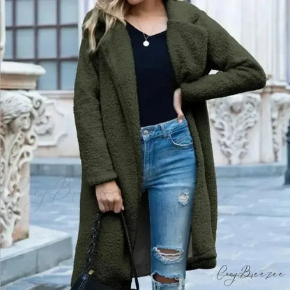 Teddy Bear Plush Turtleneck Coat Army Green / S overcoats-241228