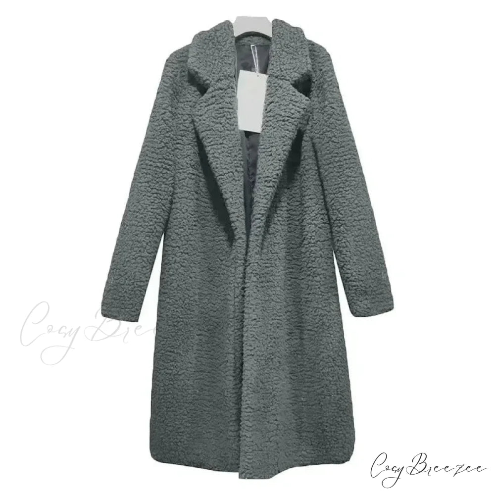 Teddy Bear Plush Turtleneck Coat Dark Grey / S overcoats-241228