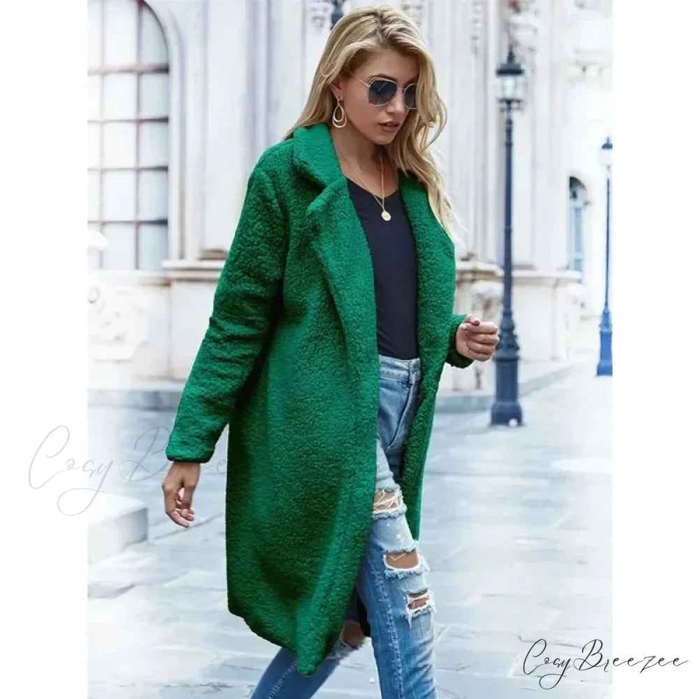 Teddy Bear Plush Turtleneck Coat Green / S overcoats-241228
