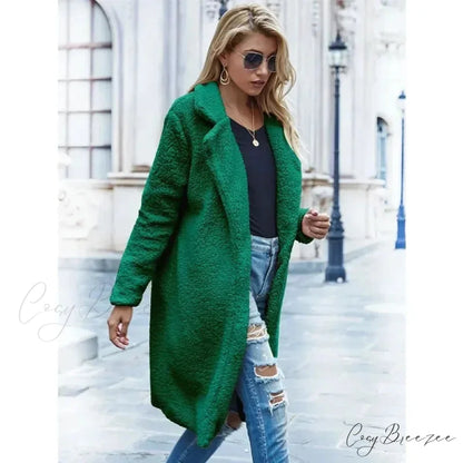 Teddy Bear Plush Turtleneck Coat Green / S overcoats-241228