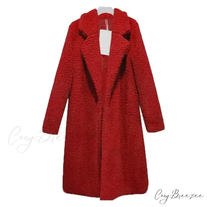 Teddy Bear Plush Turtleneck Coat Red / S overcoats-241228
