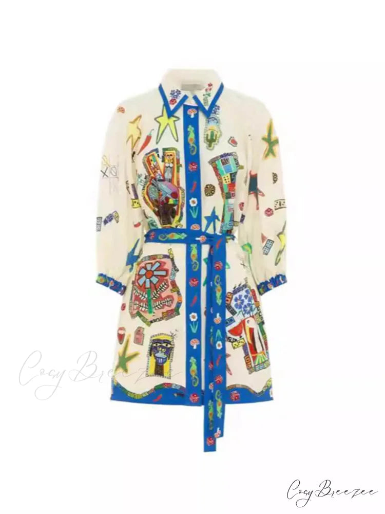 Temperament Peplum Stylish Printed Cardigan Dress