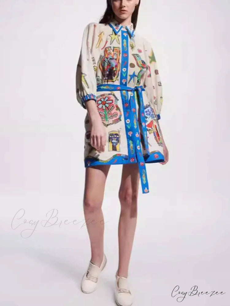 Temperament Peplum Stylish Printed Cardigan Dress