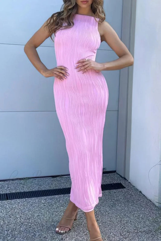 Textured Pack Hip Cami Dress with Pleated Detail Pink / S